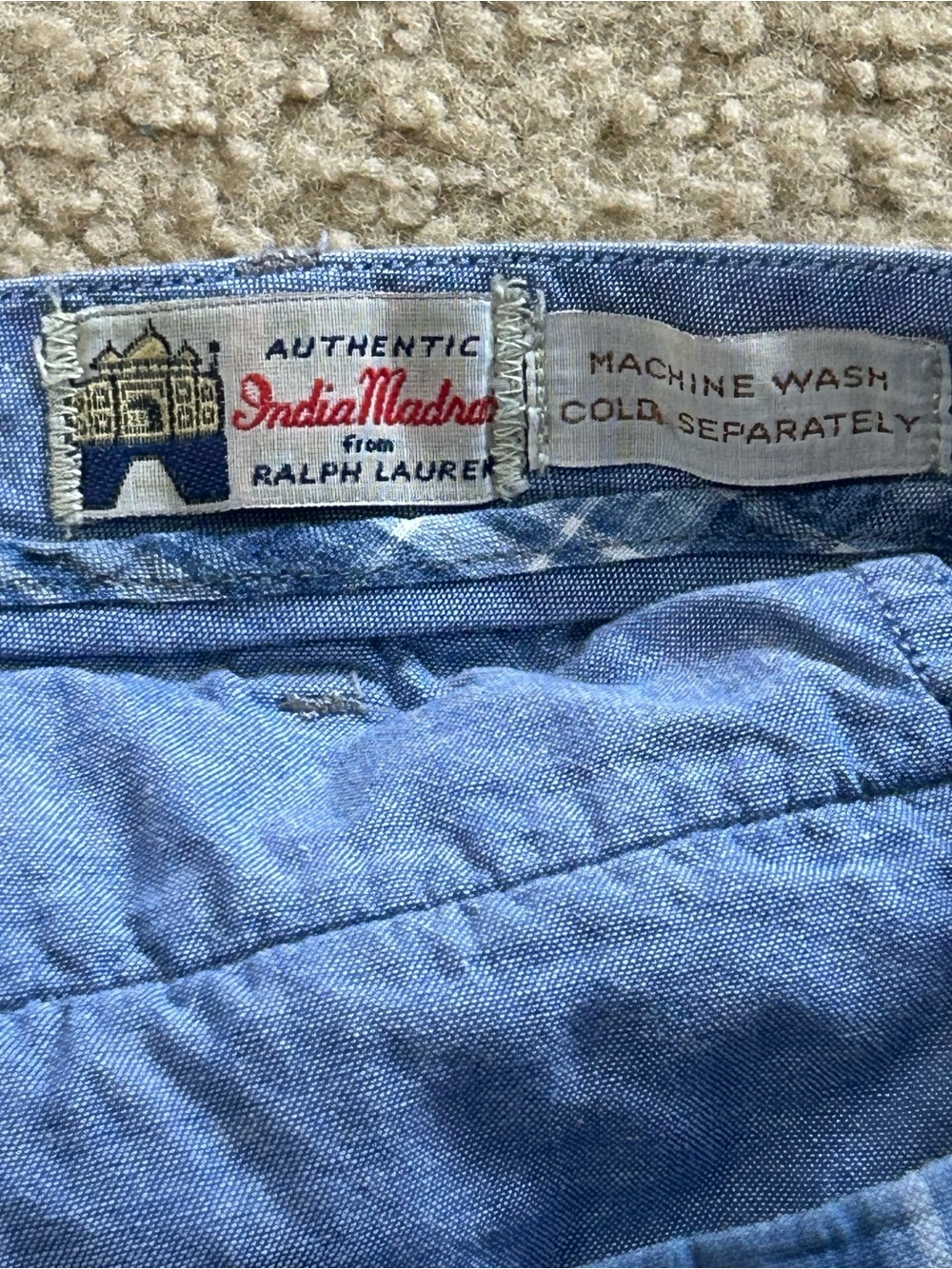 Mens 40 Polo Ralph Lauren India Madras 100% Linen Shorts Tie Dye Blue - Picture 5 of 9